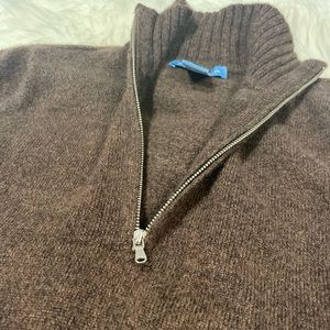 White + Warren Cashmere 3/4 Sleeve Zip Turtleneck Brown Sweater Womens S…